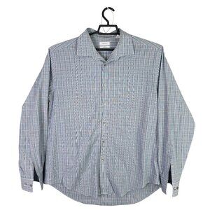 Mens Calvin Klein Slim Fit 4-Way Stretch Plaid Shirt Button Up Size 17-17.5